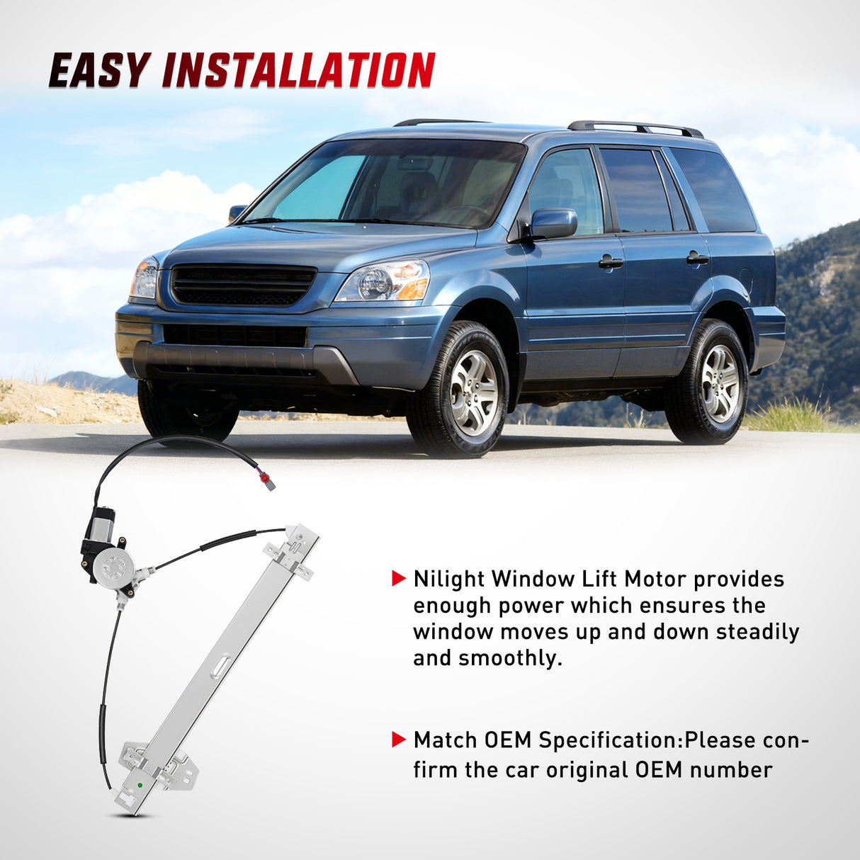 Power Window Regulator with Motor Assembly Replacement for Honda Pilot 2003 2004 2005 2006 2007 2008, Front Passenger Side, 748-130