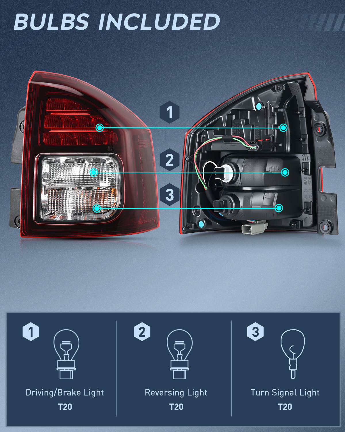 Nilight Taillight Assembly Compatible with 2014 2015 2016 2017 Jeep Compass Tail Light OE Style Rear Lamp Replacement Passenger Side w/Bulbs