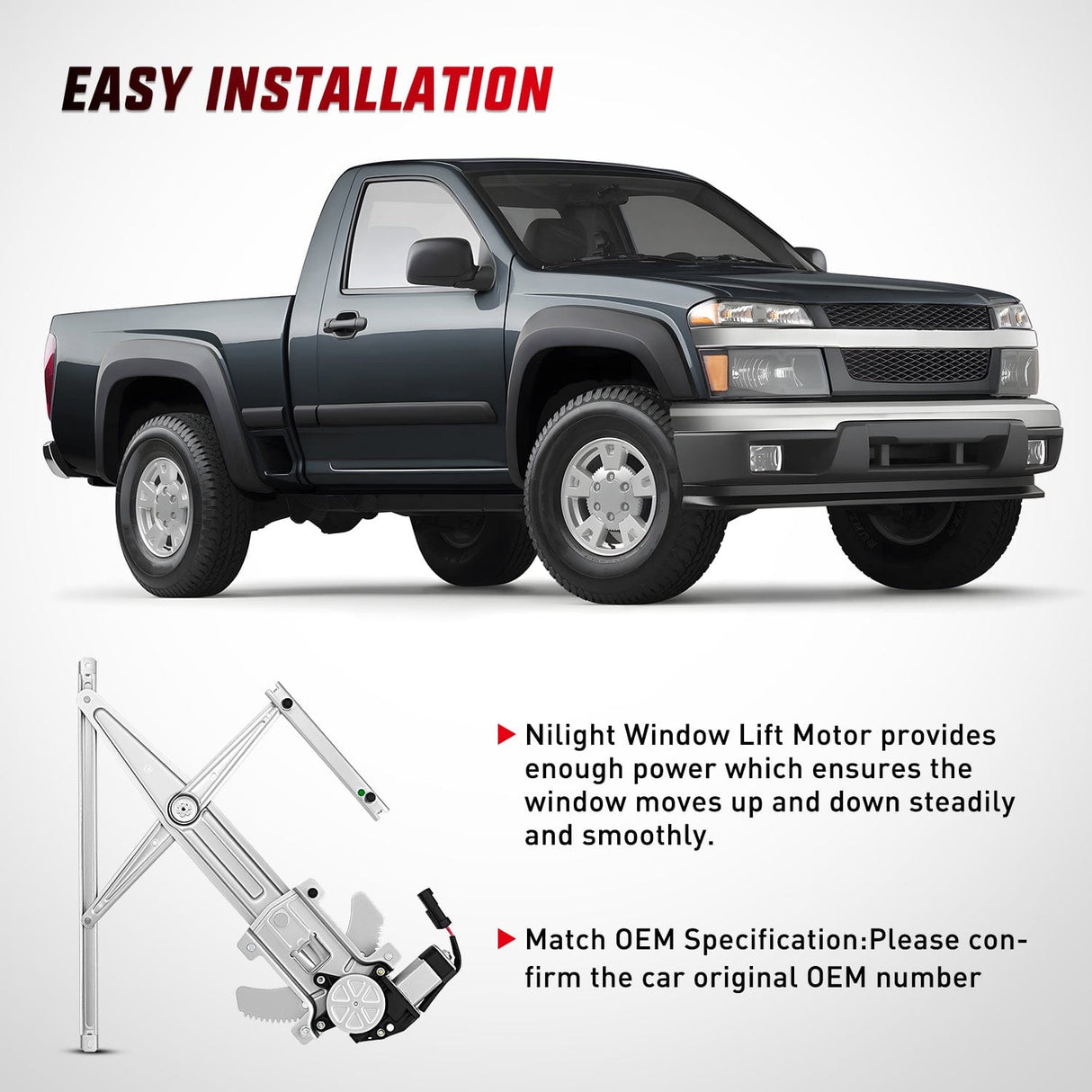 Window Regulator Front Passenger Window Regulator with Motor, Compatible with Chevy Colorado/GMC Canyon 2004 2005 2006 2007 2008 2009 2010 2011 2012, Power Window Lift Motor Assembly, 741-015