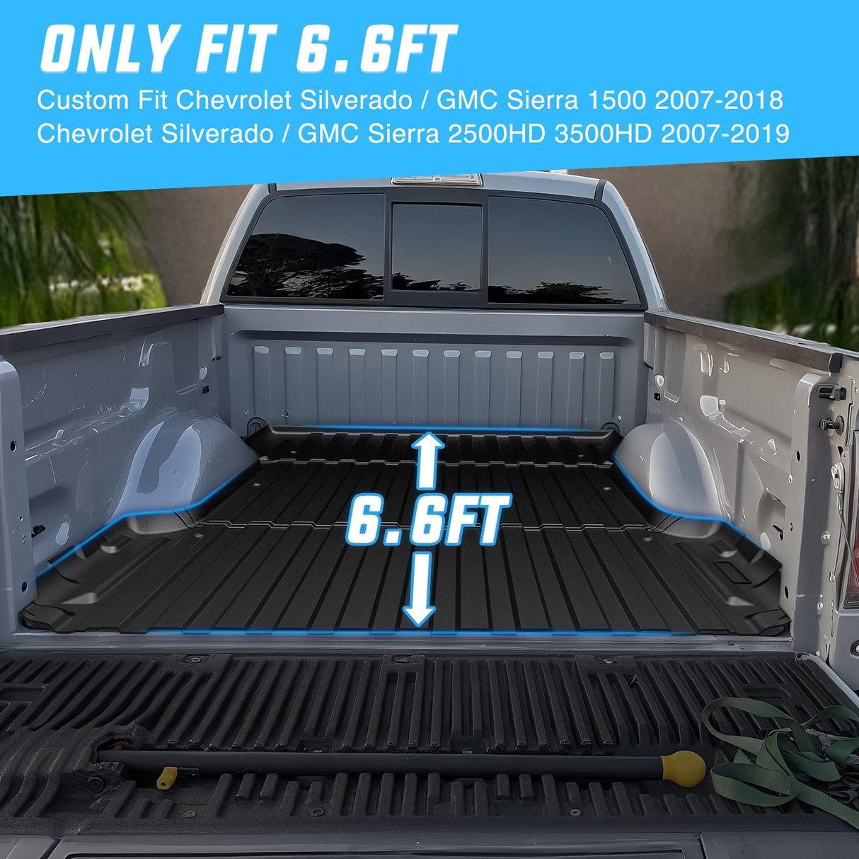 trunk 6.6ft Rubber Short Trunk Bed for 007-2019 Silverado/Sierra 2500 3500HD & 1500 2007-2018, TPE Heavy-Duty Pick-up Bed Liner for Chevy GMC Accessories, Anti-Slip Texture, All Weather Protection