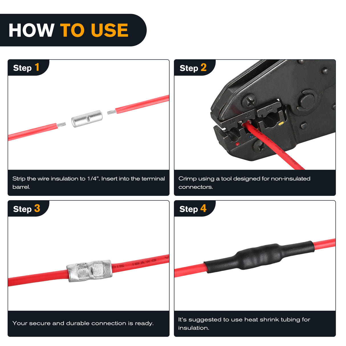 Nilight 100PCS Non Insulated Butt Connectors Kit AWG 24-8 Uninsulated Crimp Butt Connectors Pure Copper Tin Coated Crimp Terminals for Motorcycle Motorbike Car Truck Boats