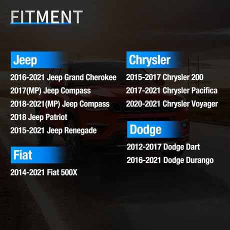 inflator 2016 2017 2018 2019 2020 2021 Jeep Grand Cherokee Dodge Durango 2015-2021 Chrysler 200 Pacifica Fiat 500X 433Mhz Tire Pressure Monitor Sensor