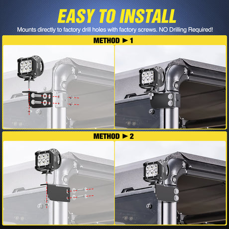 Nilight Rear Roof Backup Light Bar Brackets Reverse LED Lights Pod Mounting Bracket for Polaris Pro-fit Cage Compatible with 2013-2024 Ranger Full Size 570 800 900 1000 XP Crew 900 1000