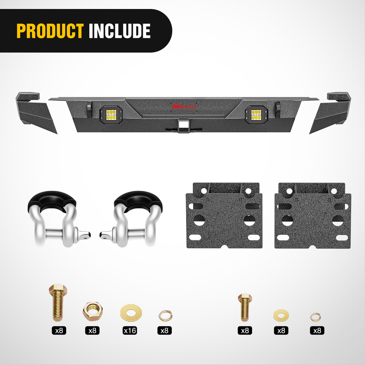 Rear Bumper 1984 1985 1986 1987 1988 1989 1990 1991 1992 1993 1994 1995 1996 1997 1998 1999 2000 2001 Jeep Cherokee XJ Rear Bumper 2inch Hitch Receiver Upgraded 18W LED Light Pods Offroad Textured Black