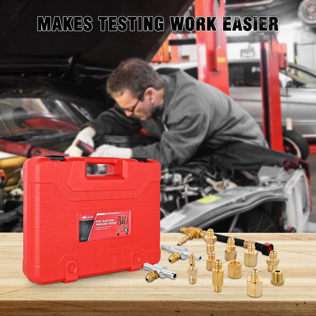 inflator 52 pcs 0-140 PSI Fuel Pressure Gauge with 9.49,7.89,6.30 Fuel Line Fittings Master Fuel Pressure Tester Kit