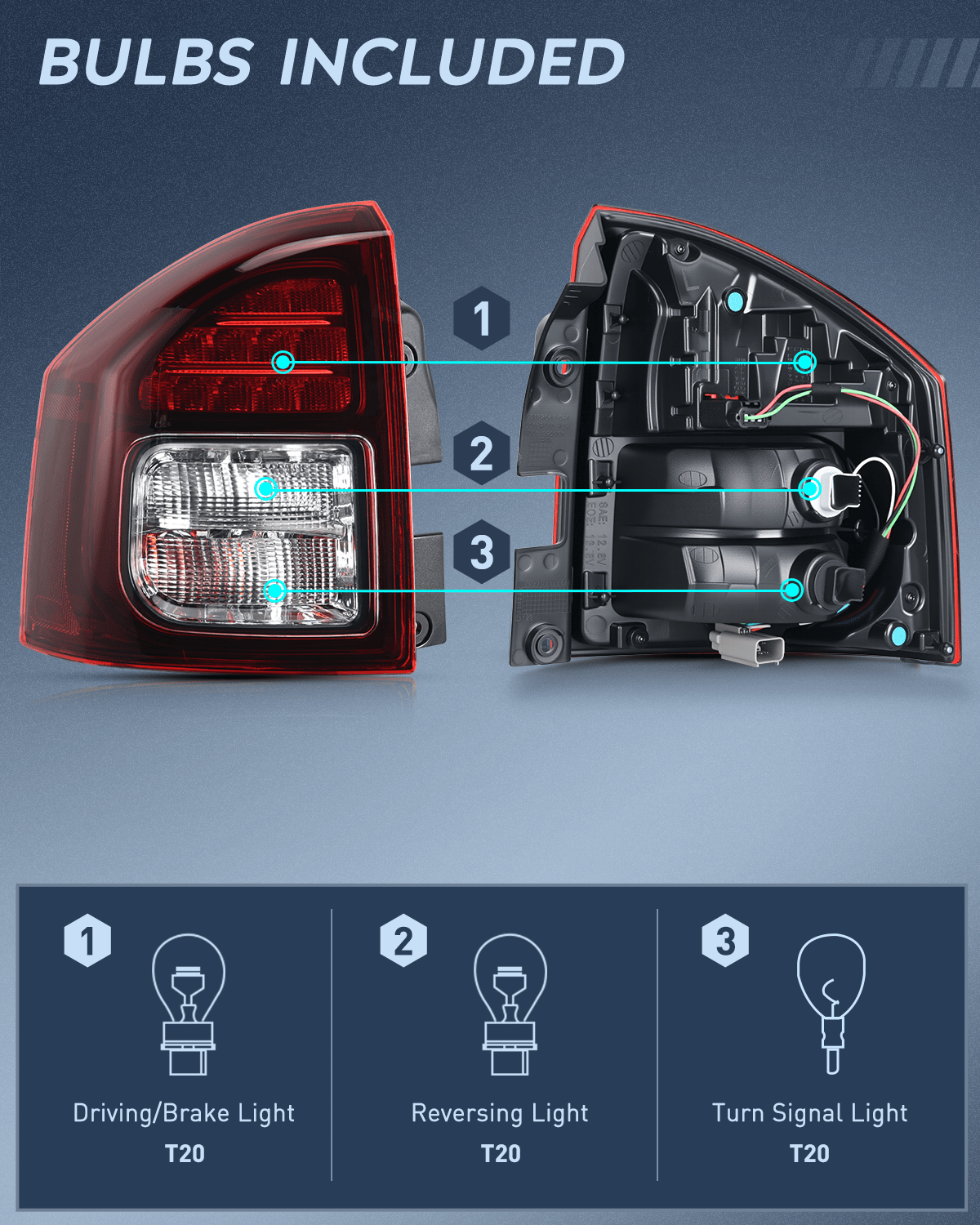 Taillight Assembly Taillight Assembly Compatible with 2014 2015 2016 2017 Jeep Compass Tail Light OE Style Rear Lamp Replacement Driver Side w/Bulbs