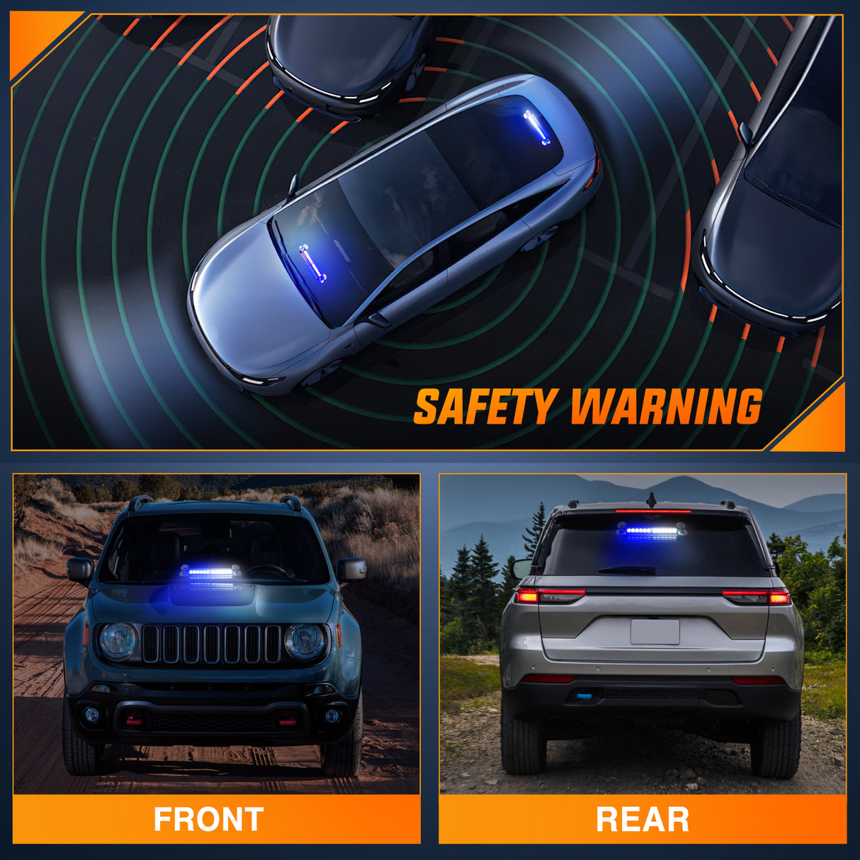 Nilight 12LED Traffic Advisor Strobe Light Bar Blue White Emergency Warning Hazard Safety Dash Front/Rear Windshield Flashing Lights for Cars Trucks Police Firefighter Plow Construction Vehicles