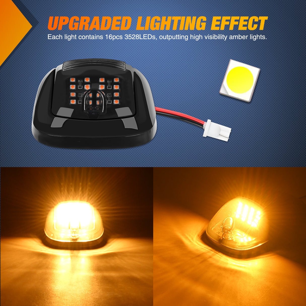 Roof Marker Light Cab Roof Marker Light 5 PCS 16 LED Smoked Lens Amber Top Clearance Lights Kit Waterproof Surface Mount for Ford Dodge Ram SUV POV Pickup Trucks