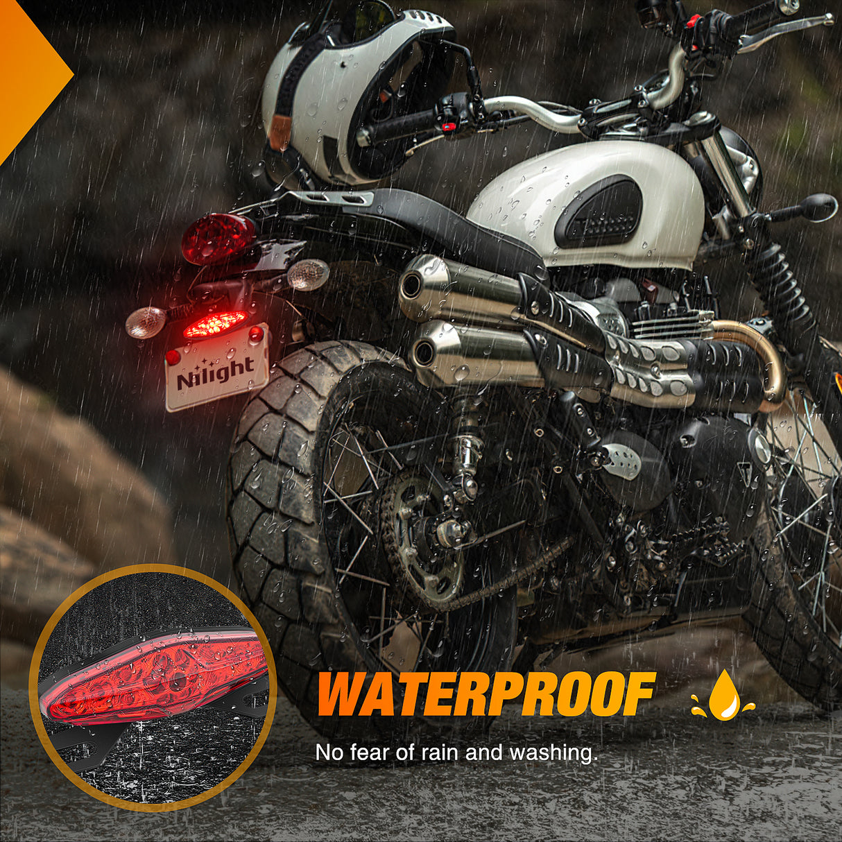 Nilight Motorcycle Tail Lights LED Brake Running Light with License Plate Bracket Dirt Bike Rear Lighting Compatible with Honda Yamaha Kawasaki Suzuki Chopper Turing Cruiser, Red