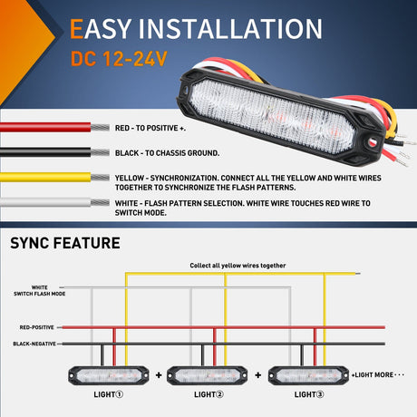 led strobe light 4PCS 6 LED Red and Blue Emergency Warning Strobe Lights