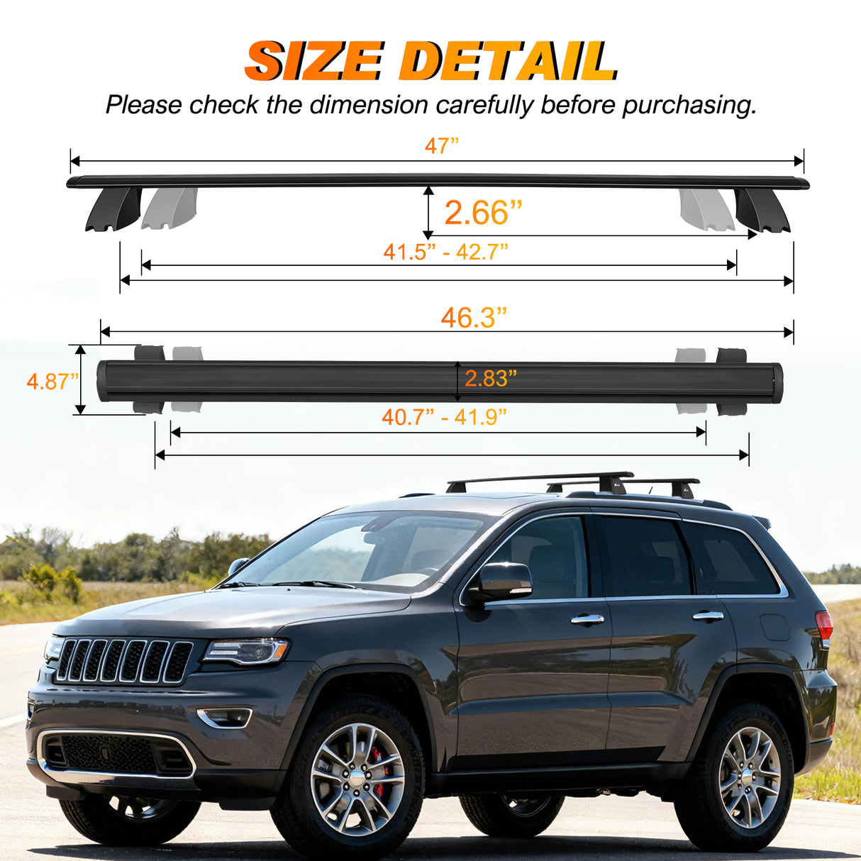 2011 2012 2013 2014 2015 2016 2017 2018 2019 2020 2021 Jeep Grand Cherokee Aluminum Anti-Theft Lock Roof Rack Cross Bars