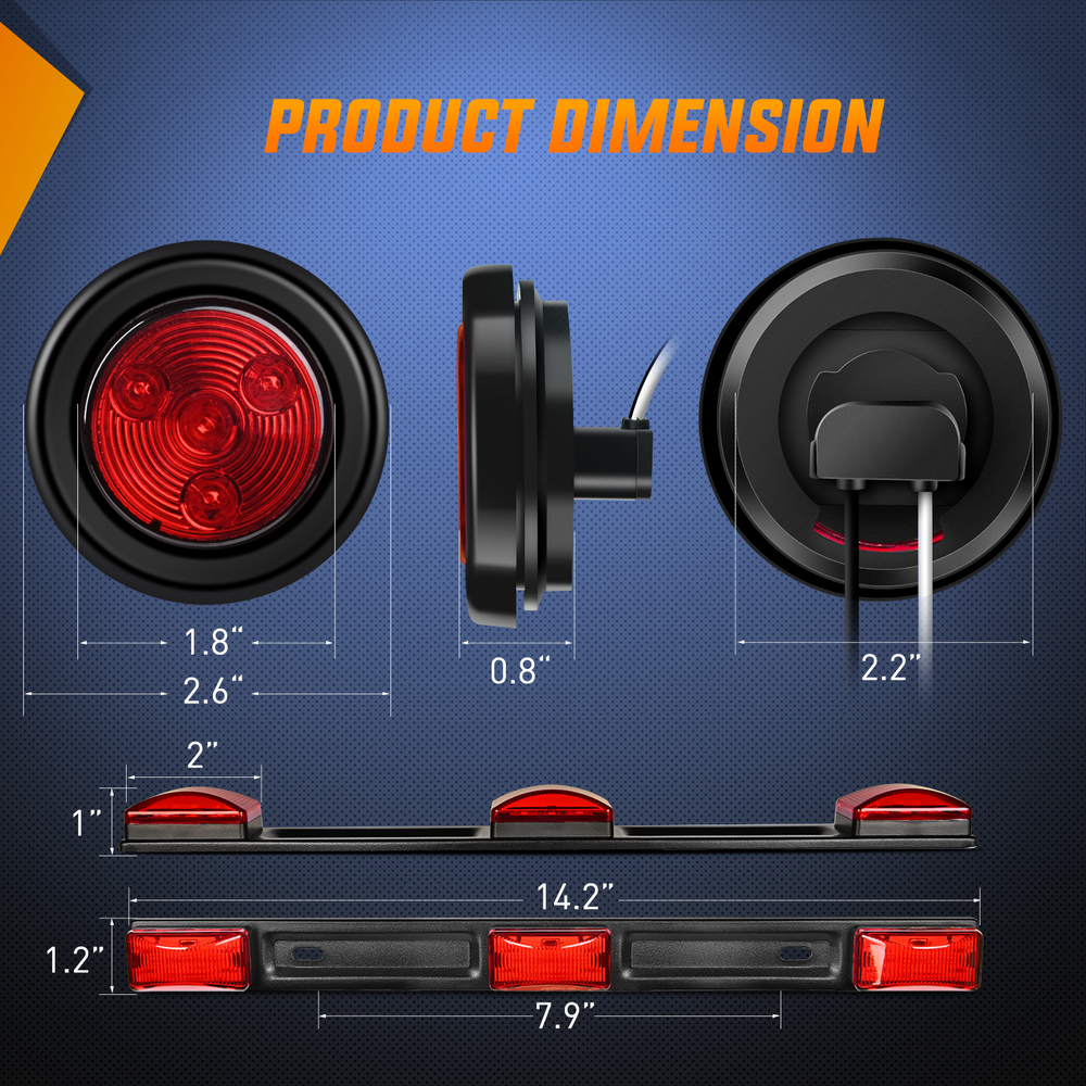 Nilight LED Trailer Light Kit 6 Inch Oval Stop Turn Taillight 2 Inches Round Red Amber Side Marker Lights 9 LED ID Bar for 12V RV Camper Caravan Truck Bus Boat