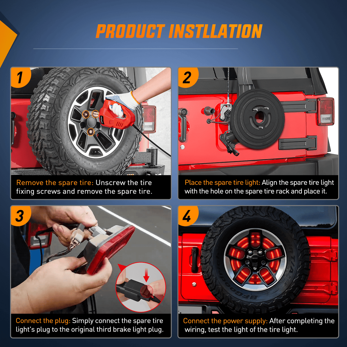 Tail Brake Turn Reverse Lights Spare Tire Brake Light Red Double Row LED Ring 3rd Third Stop Rear Wheel Lights Plug and Play Fit for 2007-2017 Jeep Wrangler JK JKU