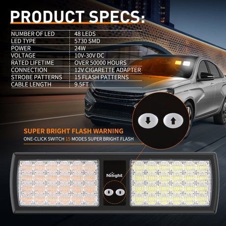 led strobe light 48 LED Amber White Emergency Warning Strobe Lights