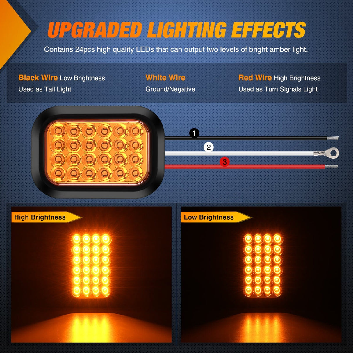 Tail Brake Turn Reverse Lights 2 Pcs 5 X 3 Inch 24 Led Amber Rectangular Trailer Tail Light
