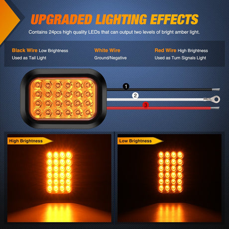 Tail Brake Turn Reverse Lights 2 Pcs 5 X 3 Inch 24 Led Amber Rectangular Trailer Tail Light