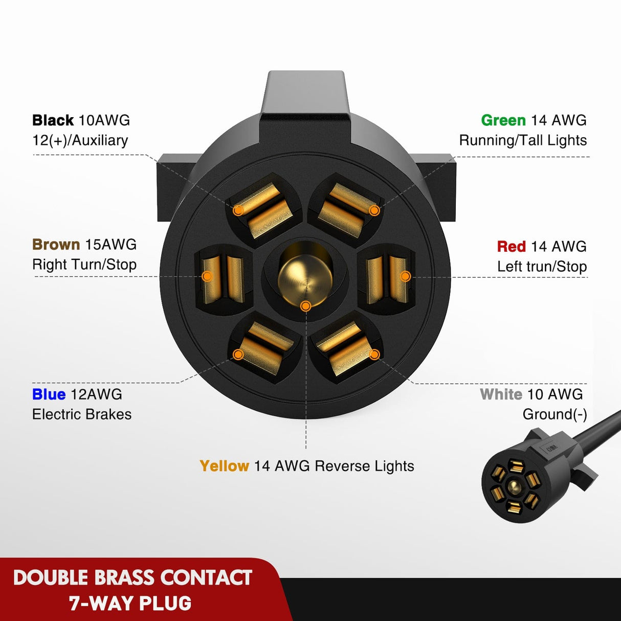Wiring Harness Kit 16 Feet Heavy Duty 7 Way Inline Trailer Plug with 7 Gang Junction Box