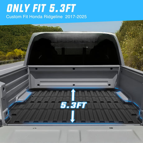 Truck Bed Mat Truck Bed Mat 5.3 FT for 2017-2025 Honda Ridgeline, TPE Heavy-Duty Pick-up Bed Liner for Honda Accessories, Anti-Slip Texture, All Weather Protection