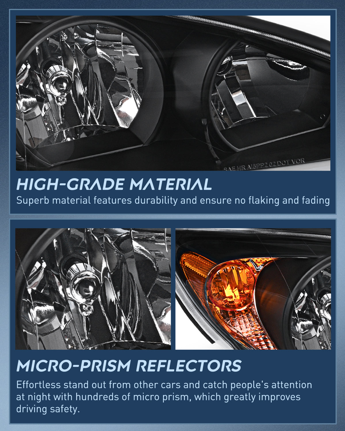 Headlight Assembly for 2002 2003 2004 Toyota Camry LE/XLE Headlamps Replacement Black Housing Amber Reflector Clear Lens Driver and Passenger Side