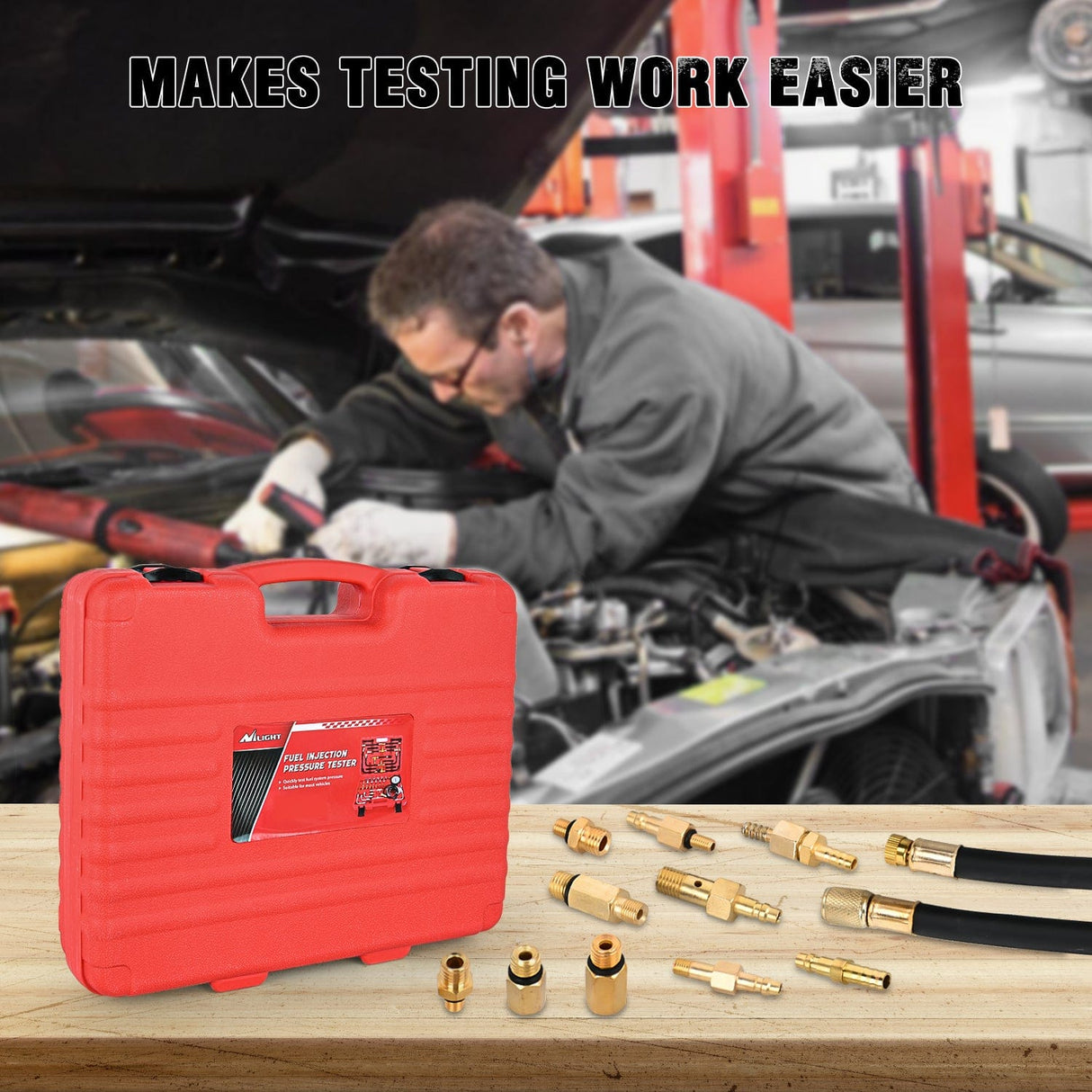 inflator 48 pcs 0-140 PSI Fuel PSI Fuel Injection Pump Pressure Gauge Petrol Engine Diagnostic Tester Kit