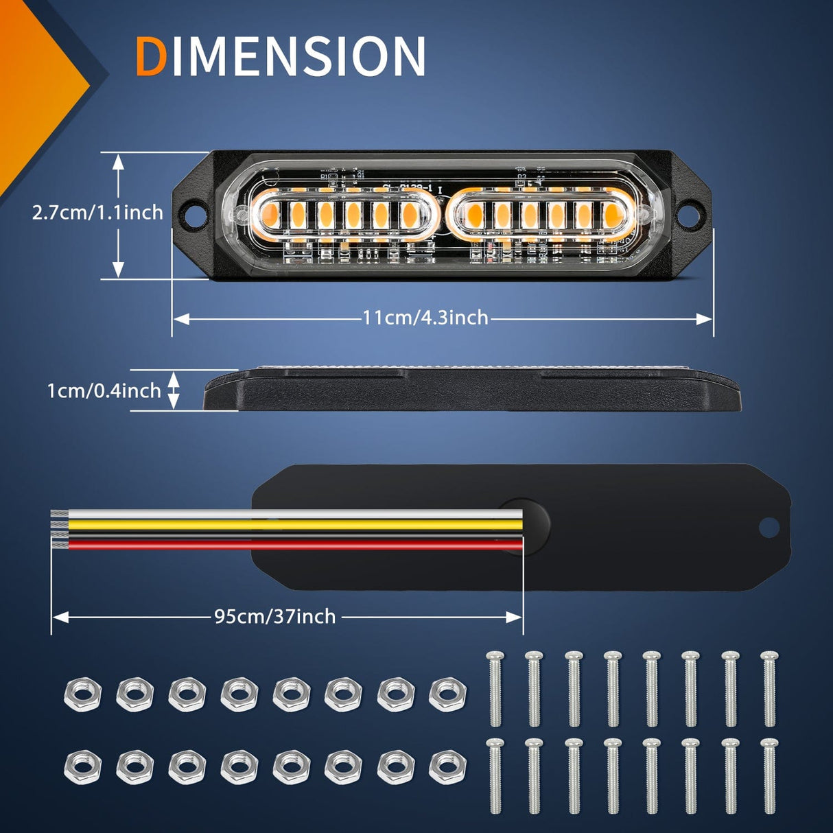 Surface Mount Strobe Lights 8PCS 12LED Amber Emergency Strobe Lights