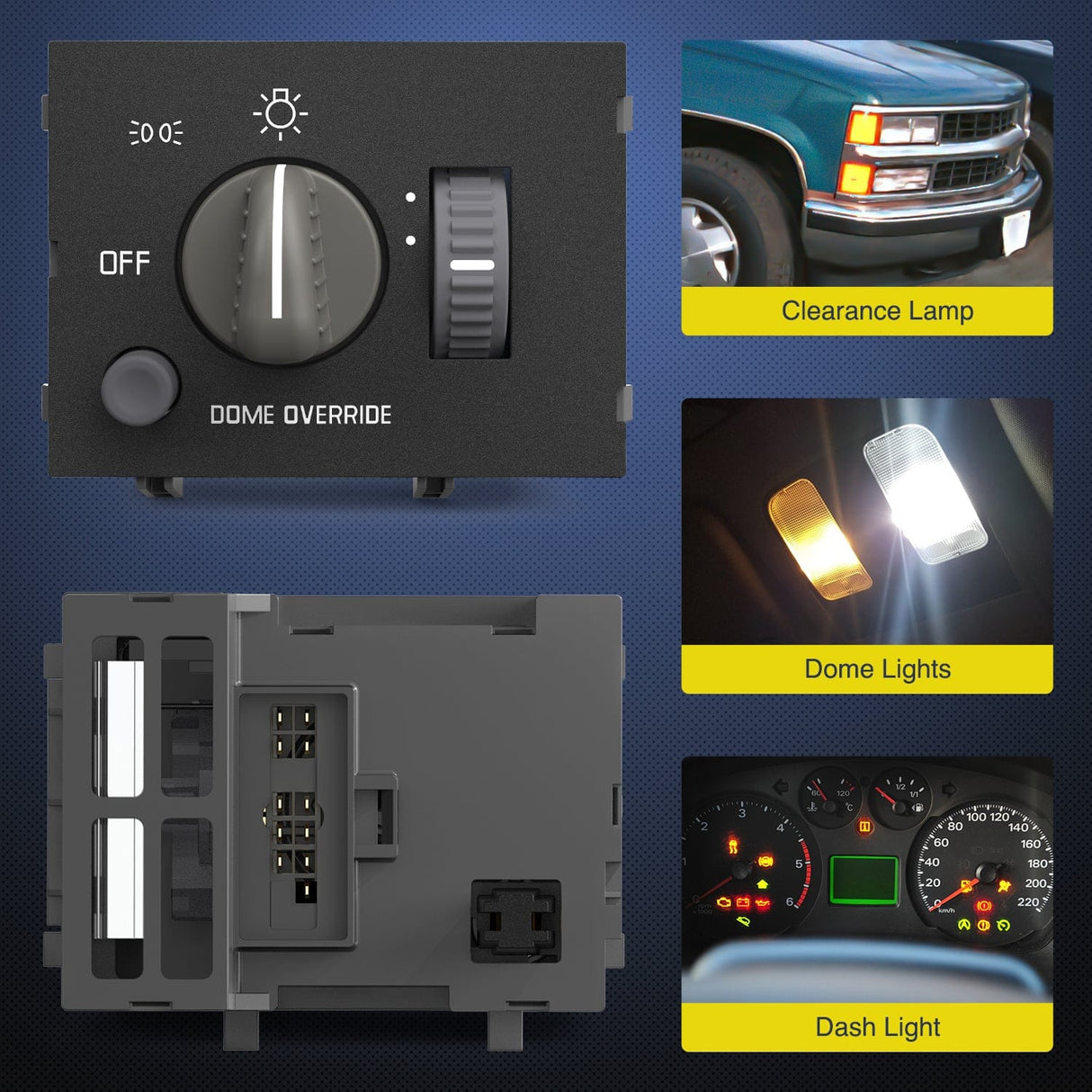 Rocker Switch Headlight Dimmer Switch with Yellowish LED Light Compatible with 1995-1999 Chevy Silverado 1500 Tahoe Astro 1995-1999 GMC Yukon 1999-2000 Cadillac Escalade