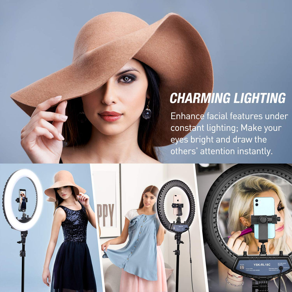 Ring Light 18 inch with Tripod Stand Ringlight Kit Dimmable 6000K/3200K Circle Lighting Phone Holder Bluetooth Remote Carry Bag for Zoom TikTok Makeup Video Photography Blogging Portrait
