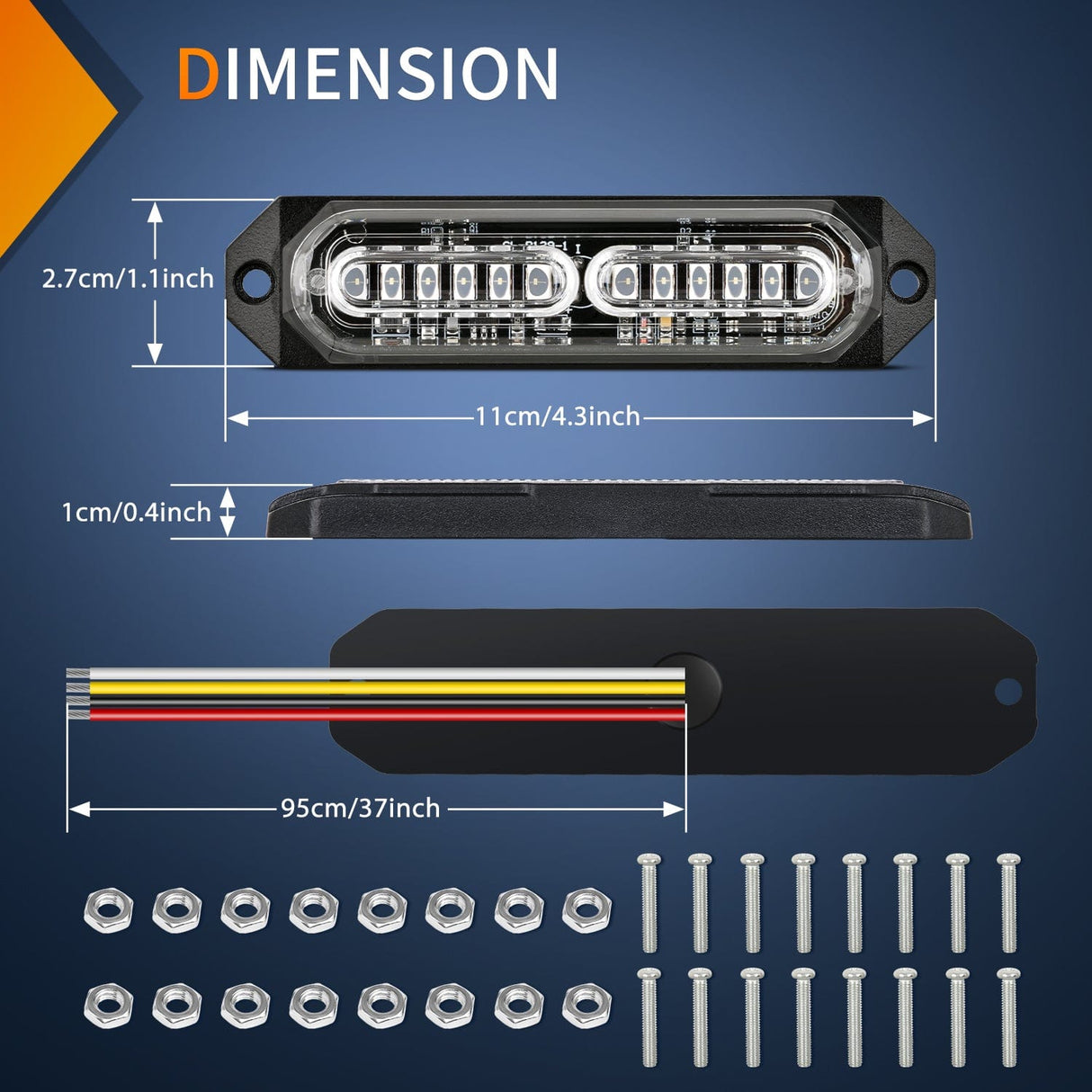 Surface Mount Strobe Lights 8PCS 12LED Red Blue Emergency Strobe Lights