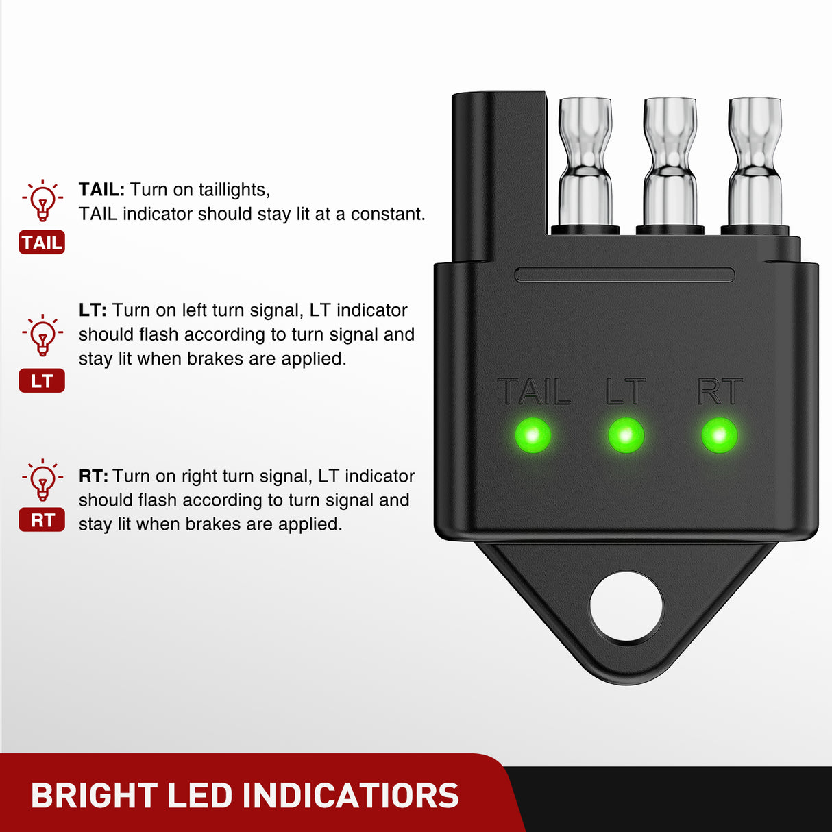 4 Way Flat Trailer Wiring Circuit Tester Male End Wire 4 Pin Test with Bright Light Indicator for Turn Signal Brake Tail Lights Trouble Shooting