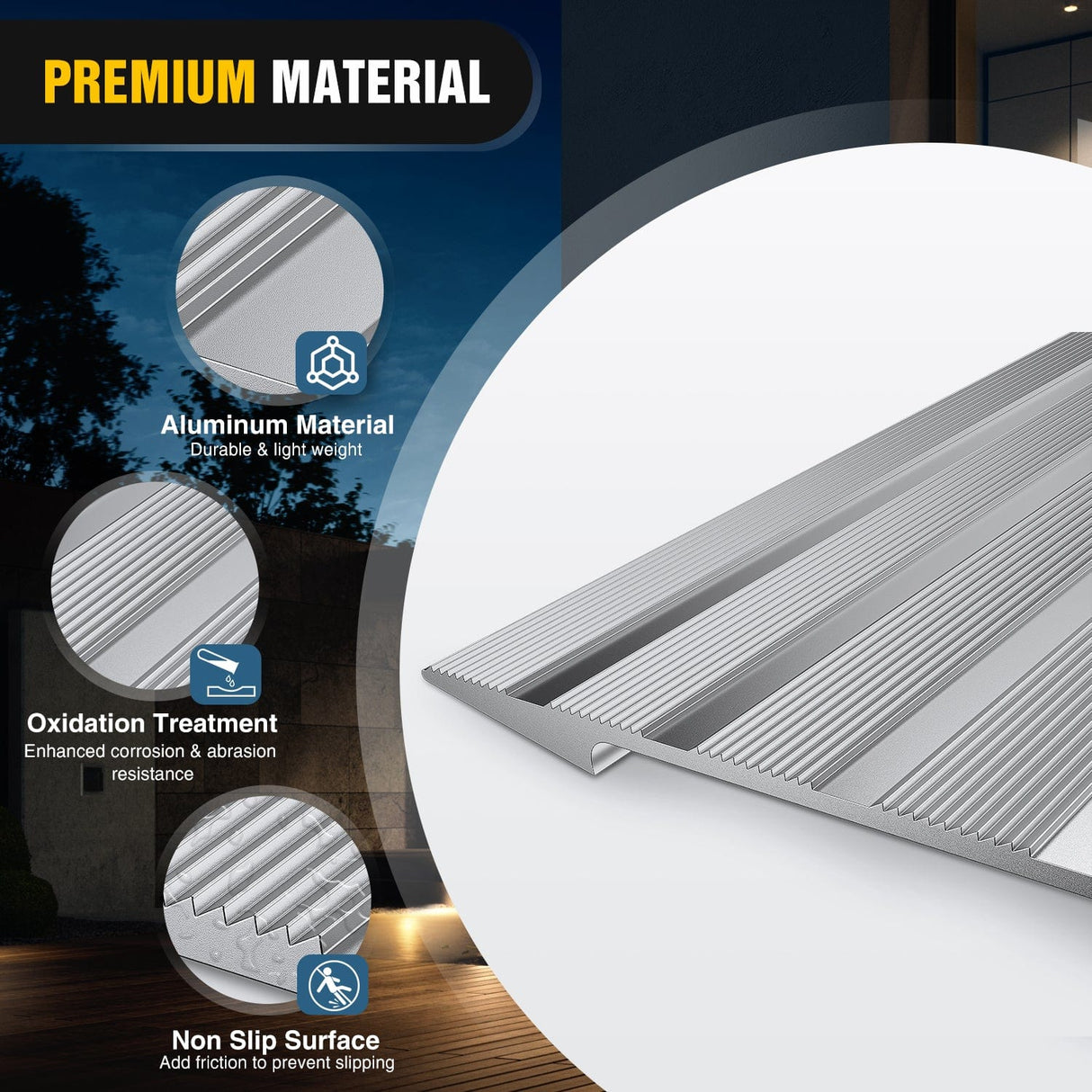 Curb Ramp Door Threshold Ramp 4inch Rise Portable Aluminum Wheelchair Door Transition Entry Ramps for Doorways Home Steps