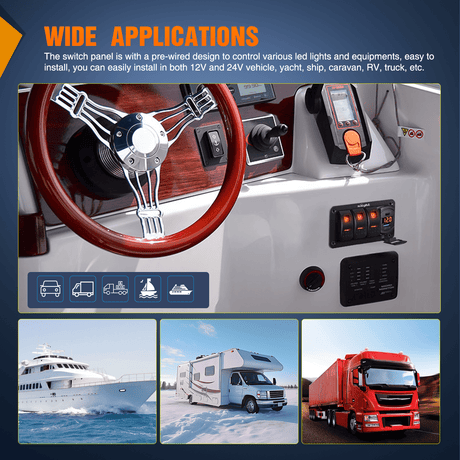 Rocker Switch 3 Gang Switch Panel With QC3.0 & PD Charger And Voltmerter with Orange Backlit