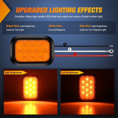 Tail Brake Turn Reverse Lights 2 Pcs 5 X 3 Inch 10 Led Amber Rectangular Trailer Tail Light