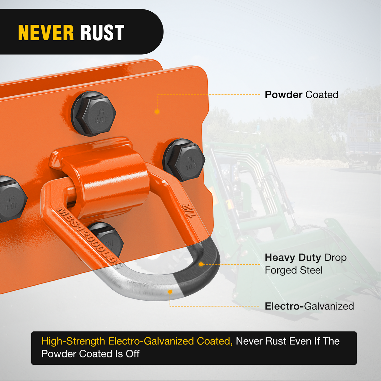 Nilight 2Pcs 1/2" D Rings for Trailers Heavy Duty Trailer Tie Down Rings, Incl. Mounting Hardware, Forged Steel Bolt-On Grab with Back Plates Compatible with Tractor RV UTV Truck, Max 12000Lbs, Orange