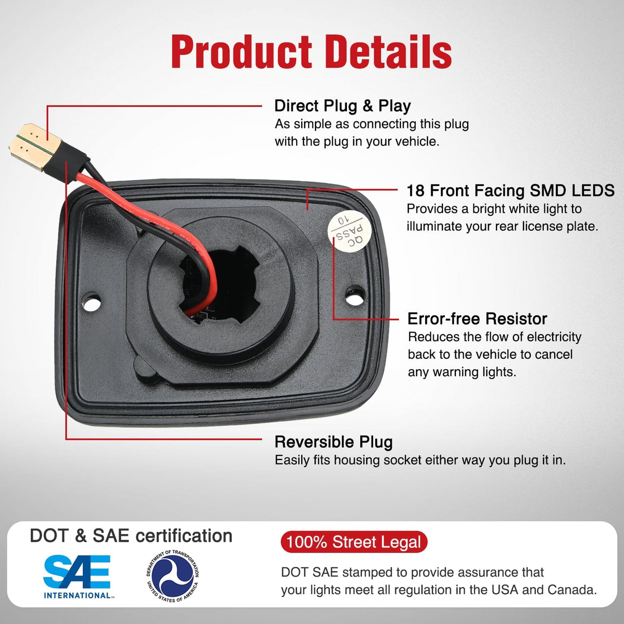 Tail Brake Turn Reverse Lights License Plate Lights Compatible with 1995 1996 1997 1998 1999 2000 2001 2002 2003 2004 Toyota Tacoma Black Housing 6000K White 2PCS Pack