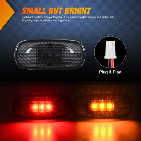 Side Marker Clearance Lights 4 PCS 3 LED Red Amber Wheel Fender Side Marker Lights Smoked Lens Light Compatible With 2003-2009 Dodge Ram 1500 2500 3500 Super Duty