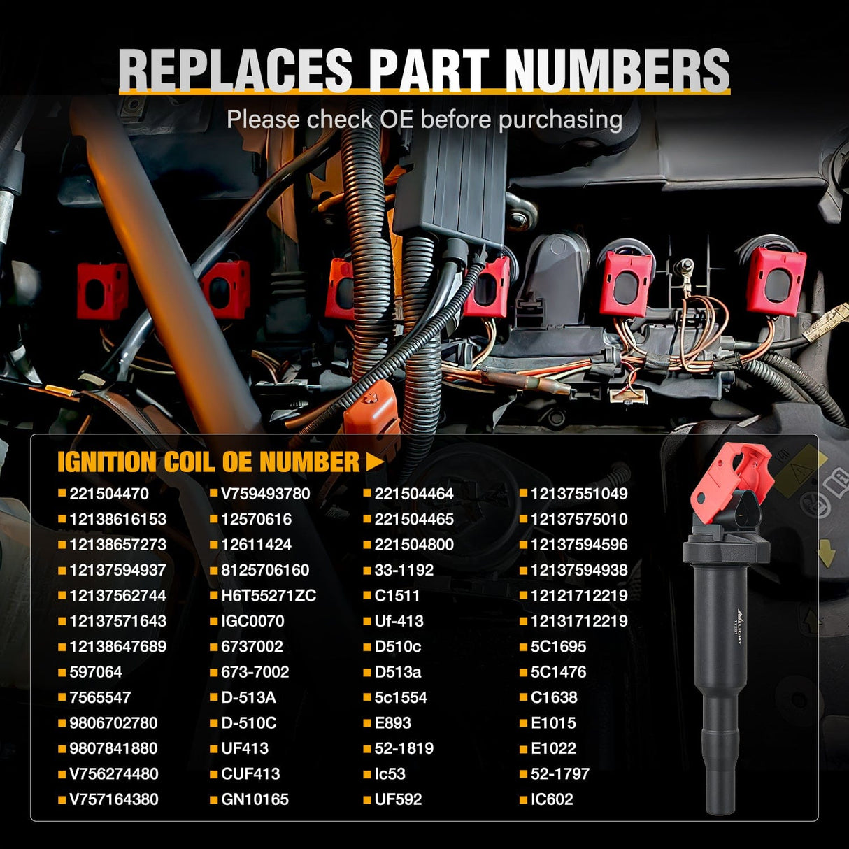 ignition coil pack Ignition Coil UF592 C1638 Automotive Replacement Ignition Coils Fit for BMW 325i 325Ci 328i 330Ci 335i 525i 528i 530i 535i 545i 745Li X3 X5 M5 M6 Z4-2.5 3.0 4.4 4.8L Engine 0221504470