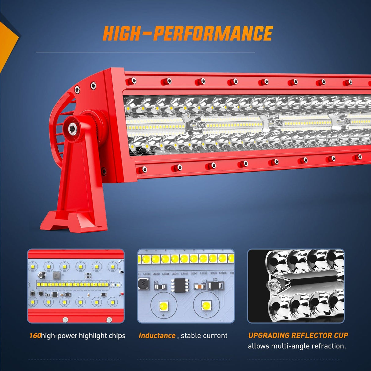 Light Bar Wiring Kit 22 Inch 480W 28800LM Triple Row Red Shell Spot Flood Led Light Bar | 16AWG Wire 5Pin Switch