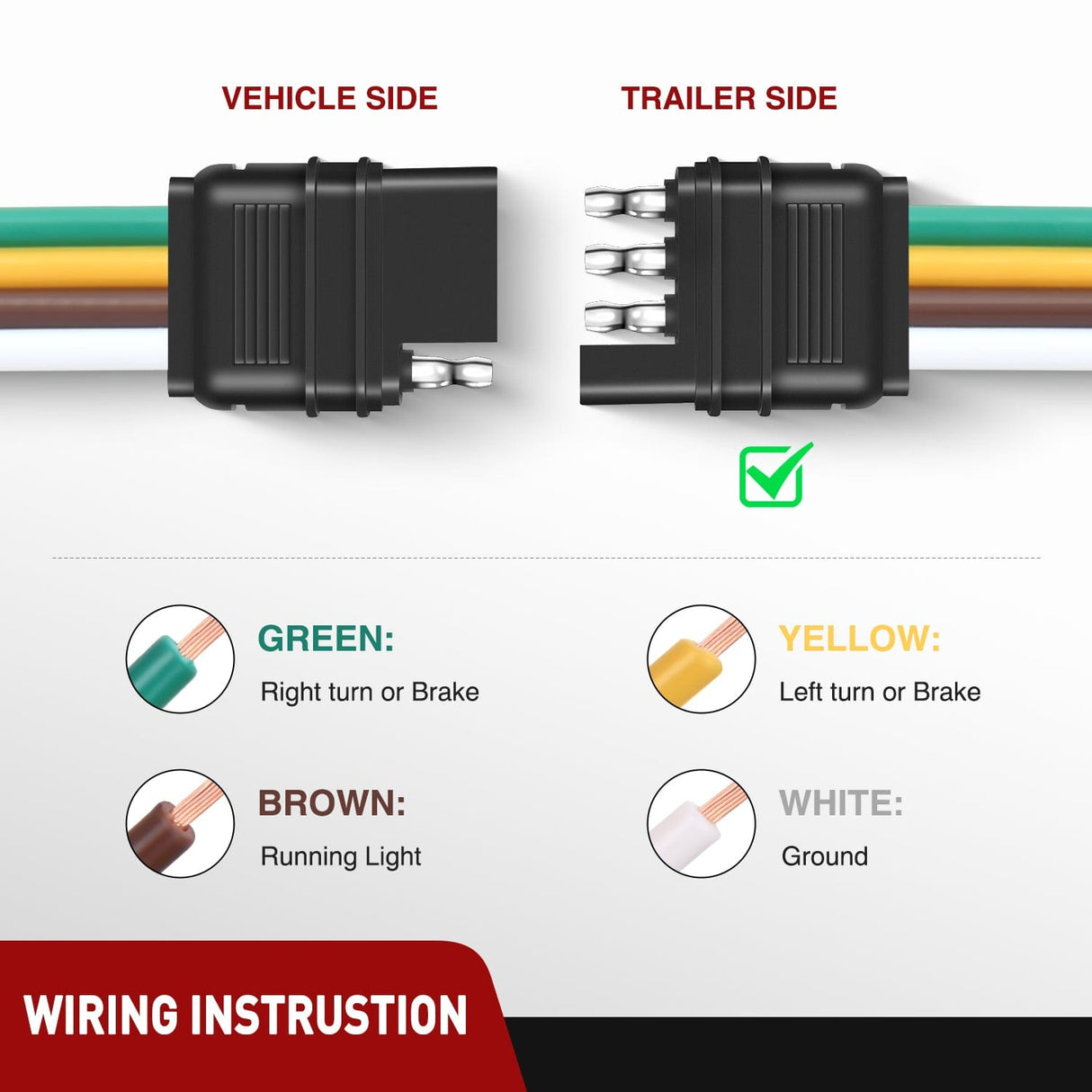 Wiring Harness Kit 25inch 18AWG 4 Pin Trailer Wire
