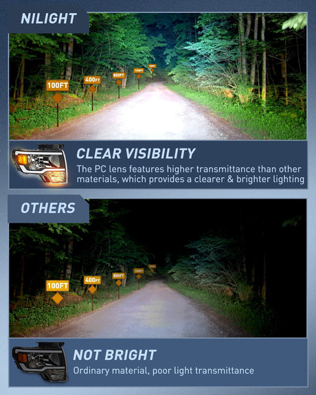 Headlight Assembly 2009 2010 2011 2012 2013 2014 Ford F150 Headlight Assembly Black Case Amber Reflector Clear Lens