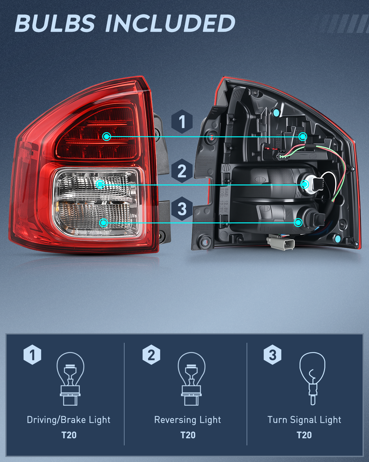 Nilight Taillight Assembly Compatible with 2011 2012 2013 Jeep Compass Tail Light OE Style Rear Lamp Replacement Driver Side w/Bulbs