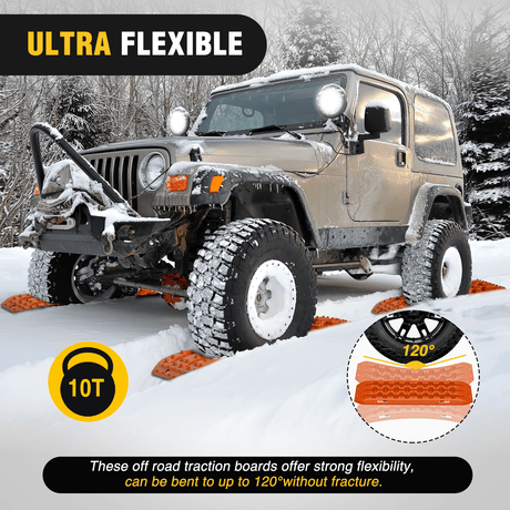 Traction Boards Off-Road Recovery Traction Boards For 4WD 4X4 with 2PCS Mounting kit Zipper Bag 2 leashes (Orange)