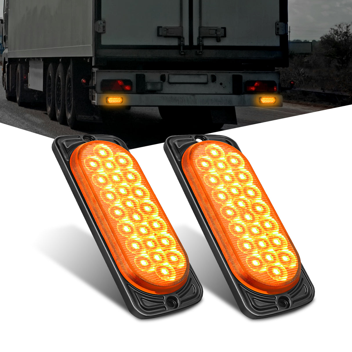 5.5 Inch Aluminum Housing Tail Light 2 PCS 24 LED Amber Left Right Turn Signals Marker Lights Surface Mount IP67 Waterproof for 10-30V RV Camper Trailer Truck Bus Boat