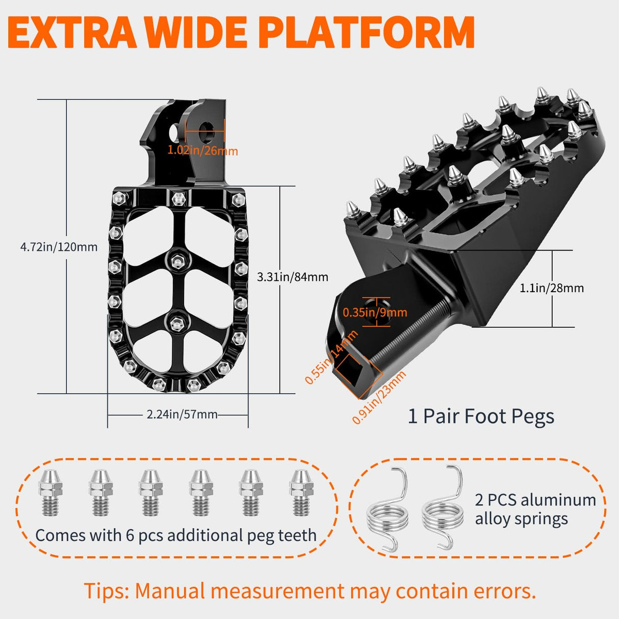 Motorcycle Foot Pegs Motorcycle Foot Pegs Dirt Bike Footpegs Fit for Surron Light Bee X/S E Ride Pro SS CRF150F CRF230F CRF250F X160 X260 KDX200 XR125L XR150L Heavy Duty CNC Foot Rests Pegs Pedal w Springs, Black