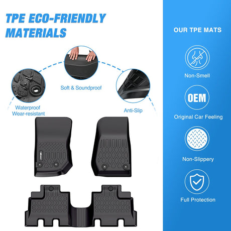Floor Mat 2013 2014 2015 2016 2017 2018 Jeep Wrangler JK Unlimited 4 Doors (Not for JL 4XE) TPE Floor Mats