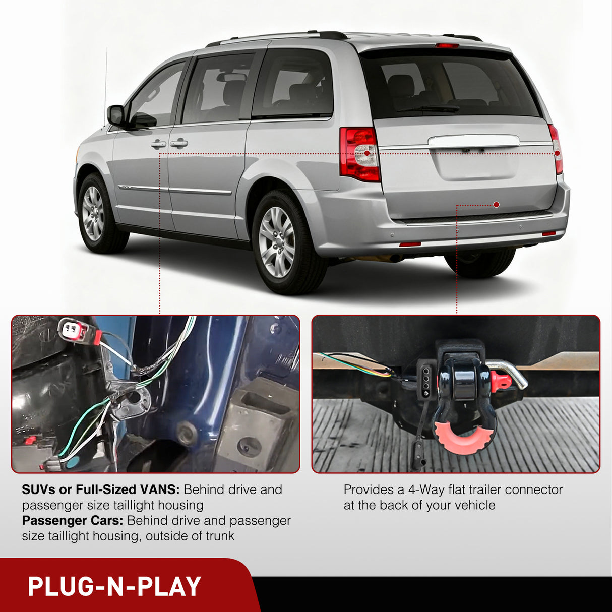 4-Pin Trailer Wiring Harness Kit 56333 Custom for 2008 2009 2010 2011 2012 2013 2014 2015 2016 2017 Jeep Patriot Dodge Durango Caliber Grand Caravan Chrysler Town & Country