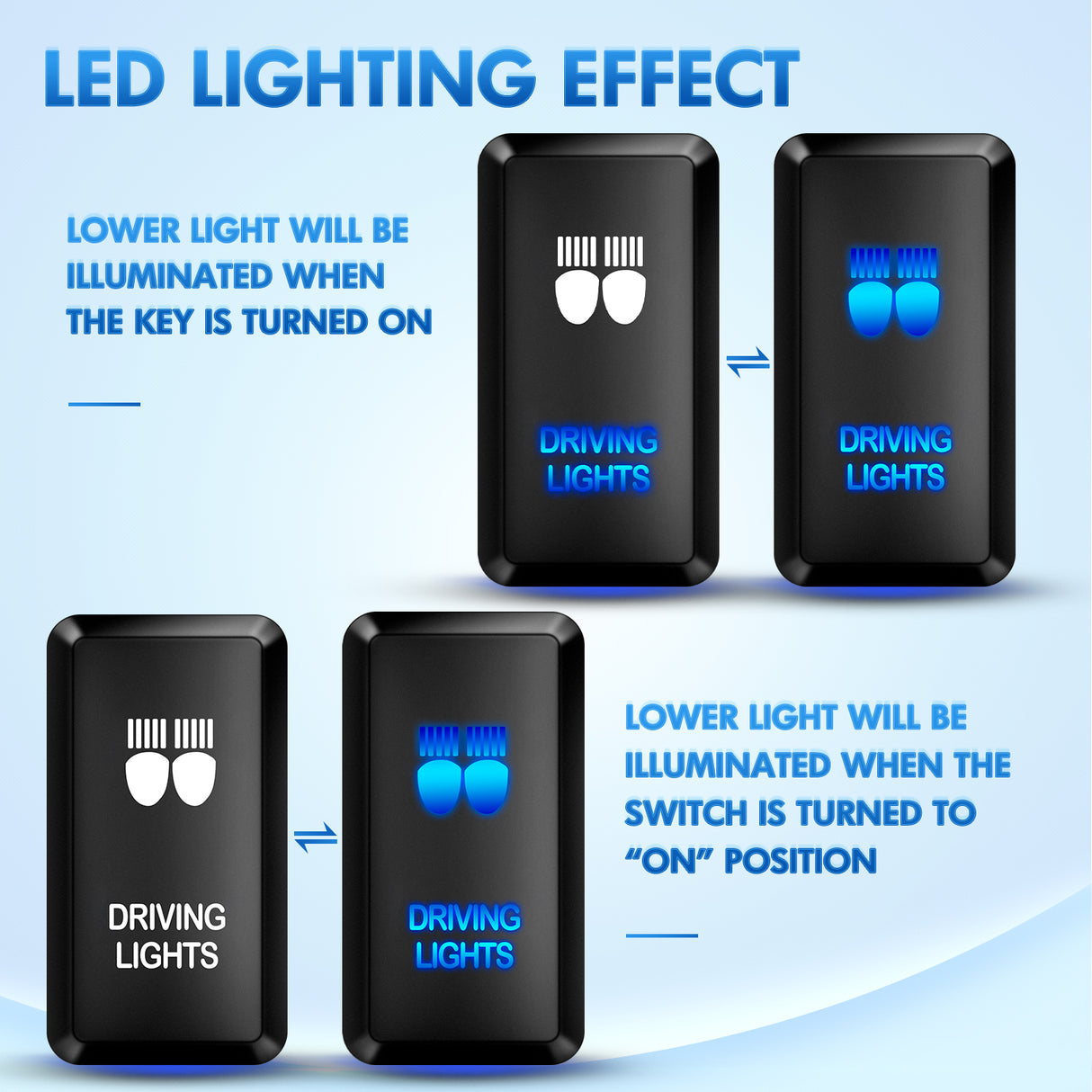 Driving Lights Push Button Switch 12V ON Off Switches with Connector Wire Kit 1.54Inch x 0.83Inch Replacement for Toyota FJ Cruiser Fortuner Ta coma Highlander Tundra 4Runner Prado Land Cruiser