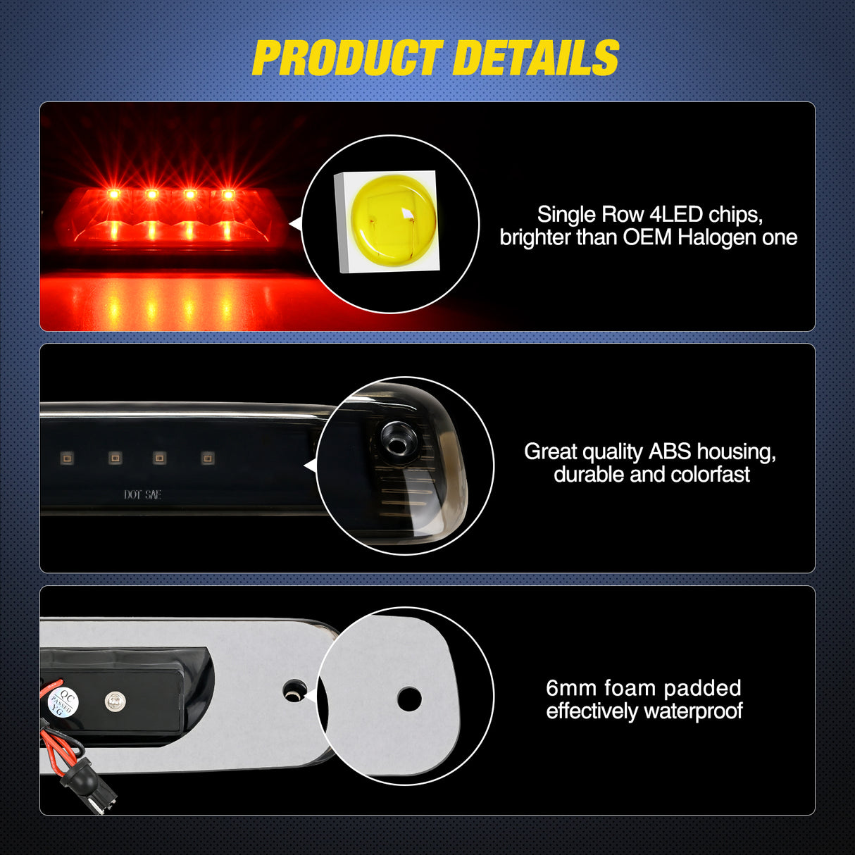 Nilight Third Brake Light Tail High Mount 3rd Stop Lights Smoked Lens Compatible with Jeep Cherokee 1997 1998 1999 2000 2001 SUV Accessories Rear Cab Lamp