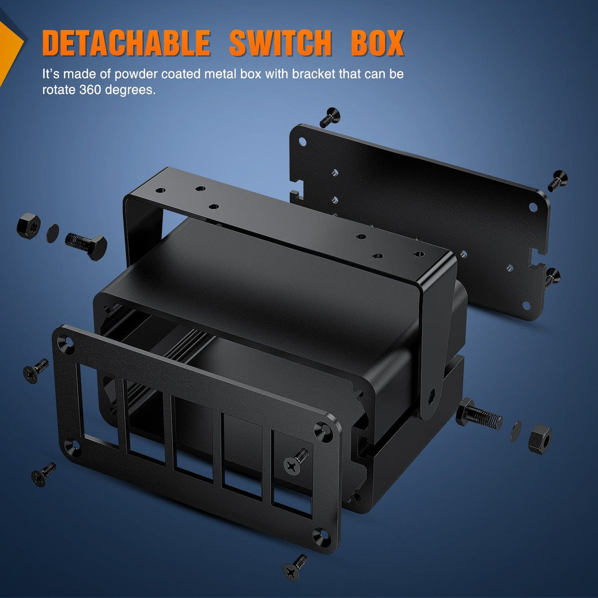 Rocker Switch 5 Gang Rocker Switch Box 5 Holes Panel Detachable Installation Housing Waterproof Aluminum Rotatable Mount Bracket 12V 24V DIY Toggle Switches Voltmeter USB Socket for Boats Cars RVs Trucks