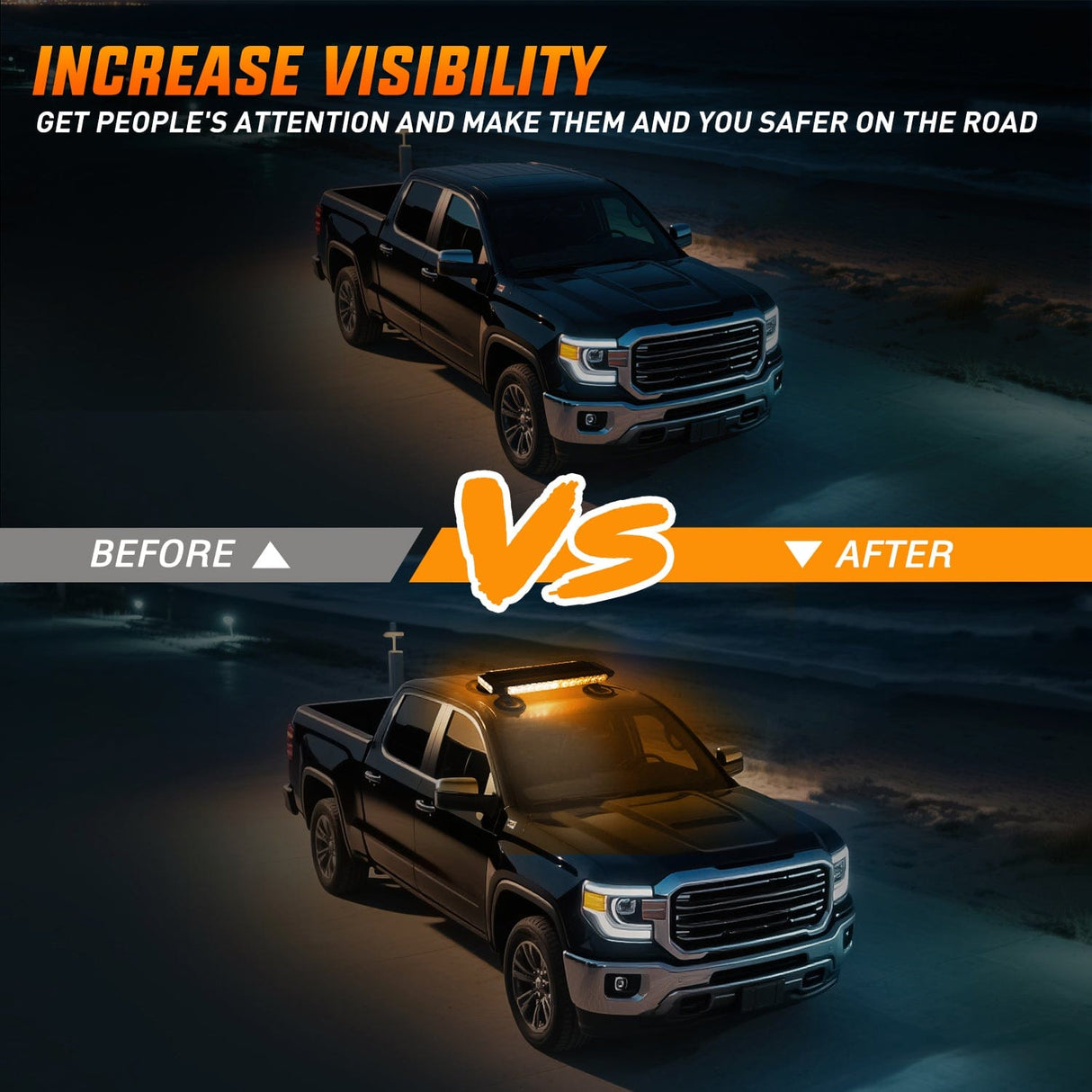 LED Light Bar 14.5 Inch 30LED Strobe Light Bar Double Side Rooftop Emergency Flashing Lights Amber White Safety Warning Hazard Light Bars with Magnetic Base for Construction Vehicles Plow Trucks Pickup