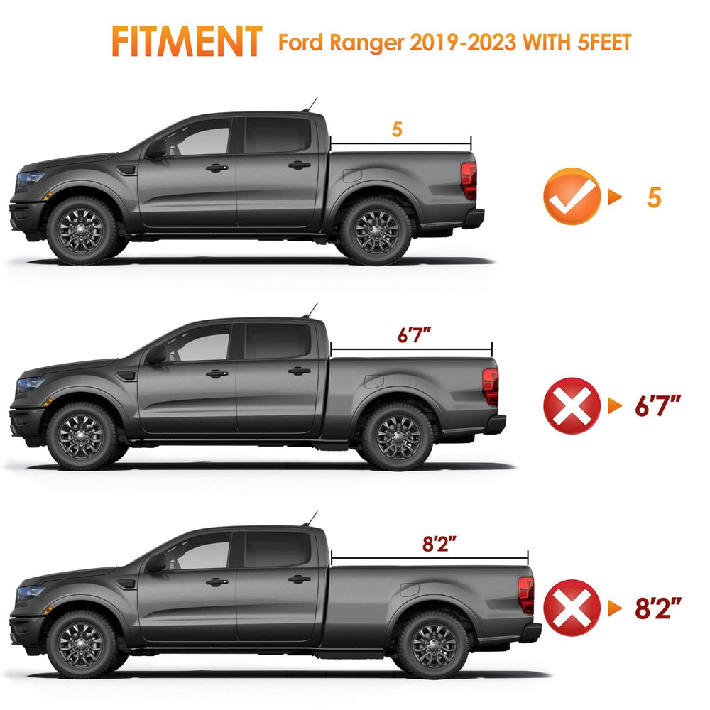 Trunk Bed Cover 5ft Soft Roll Up Truck Bed Cover for Ford Ranger 2019 2020 2021 2022 2023